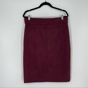 Ann Taylor Suede Burgundy Midi Skirt